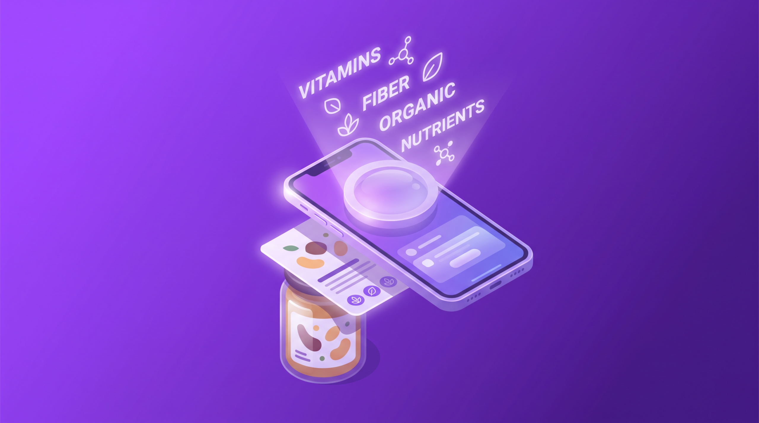Illustration of a smartphone scanning a food ingredient label for intolerance triggers