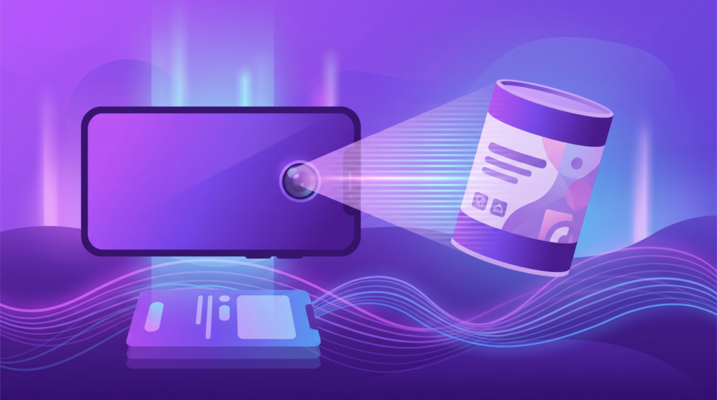 Illustration of a smartphone camera scanning a curved food product label
