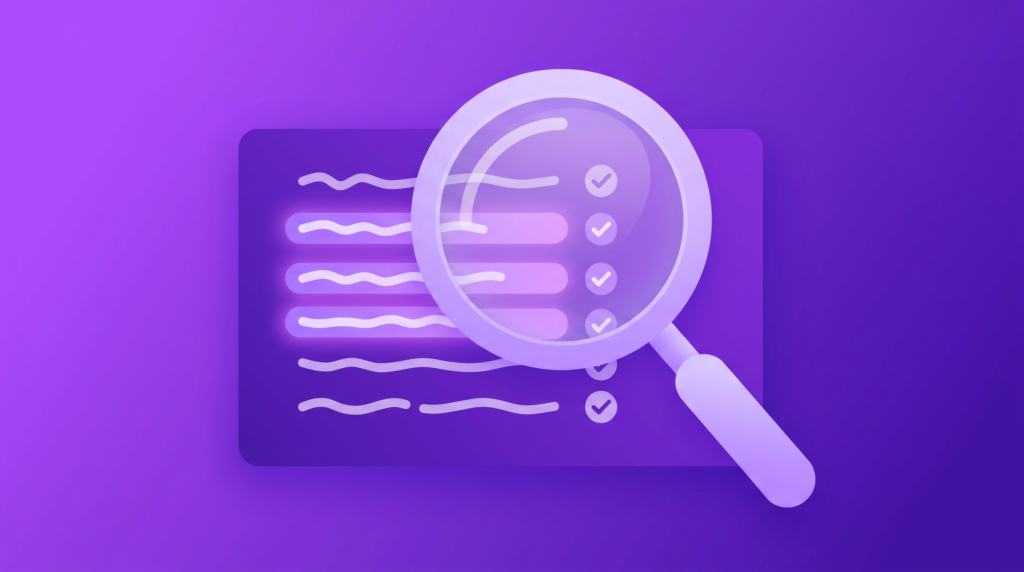 Illustration of a magnifying glass reviewing a food ingredient list with matched checkmarks