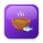 Illustration of a bowl of broth and fish representing purines