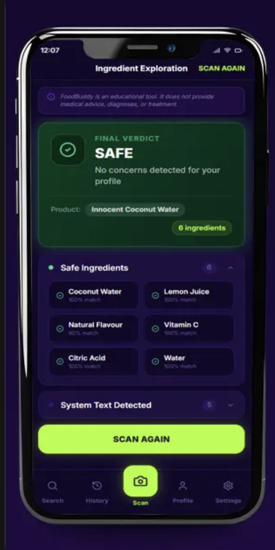 FoodBuddy app — No matches in your profile