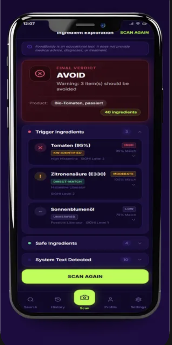 FoodBuddy app — Matches found